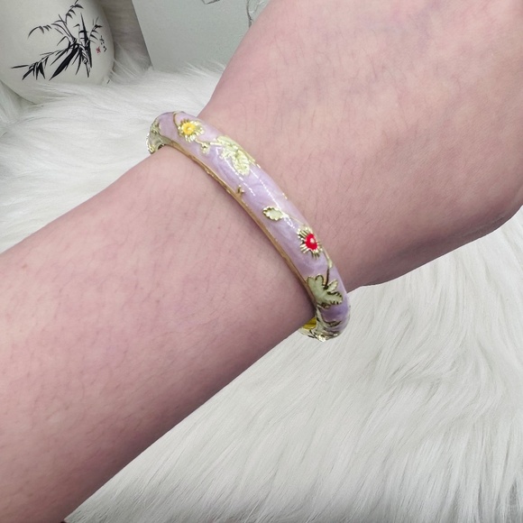 Flower Enamel Cloisonne Bracelet Bangle Purple Base - Picture 3 of 7
